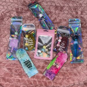 Pink and Blue Holographic Phone Charm Keychains bulk pens Labubu bookish